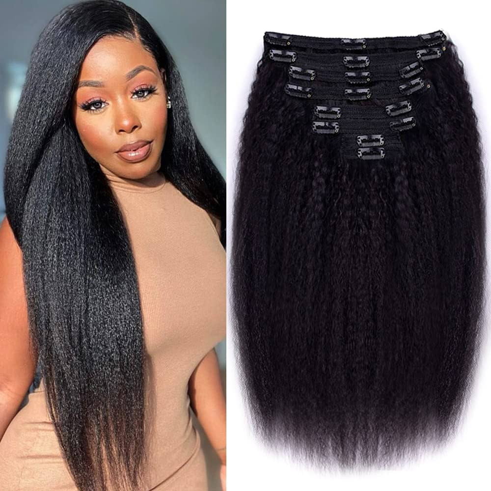 CanaryFly Kinky Straight Clip in Hair Extensions for Black Women Full Head Brazilian Virgin Human... | Amazon (US)
