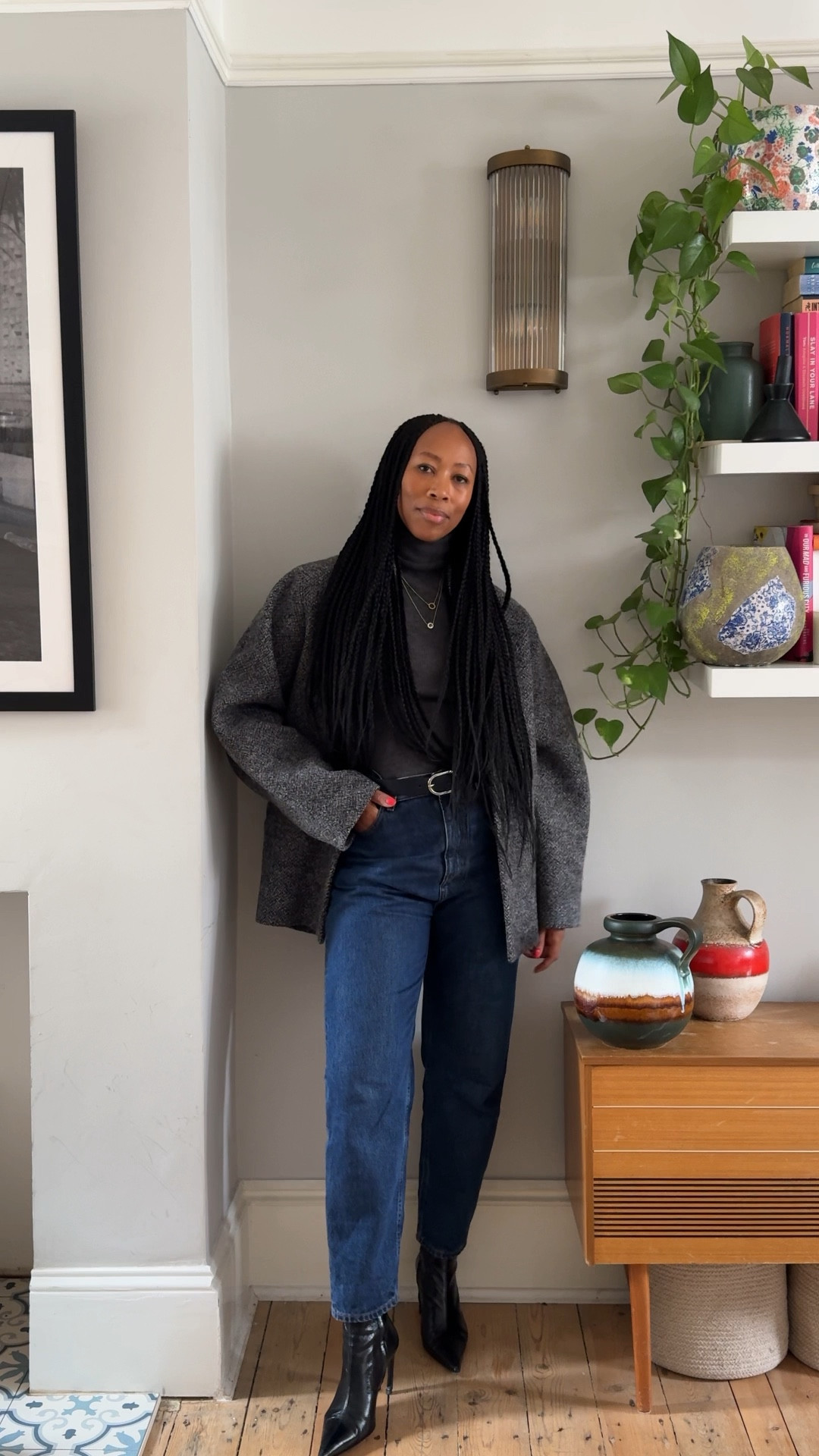 Business casual weekend look oversized jacket perfect jeans 