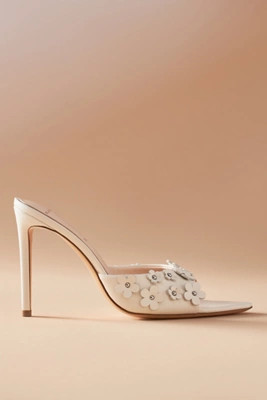 Black Suede Studio Margot Flower Mule Heels | Anthropologie (US)