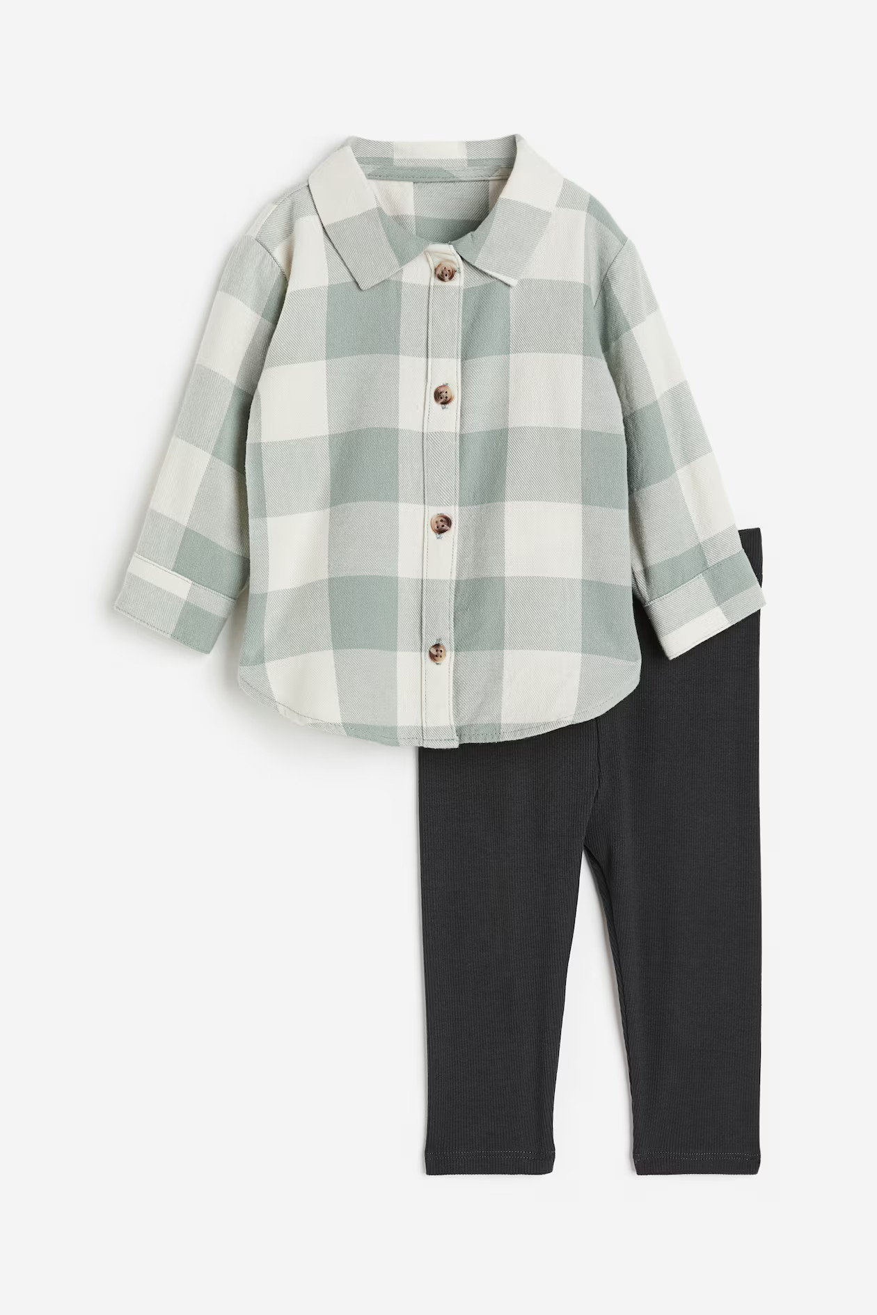 2-piece Shirt and Leggings Set - Dusty rose/white melange - Kids | H&M US | H&M (US + CA)
