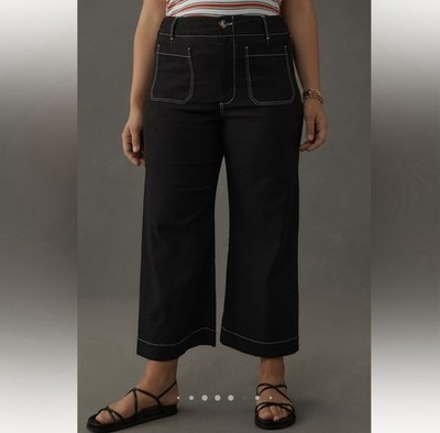 Maeve 16w Anthropologie Colette Contrast-Stitch Crop Wide-Leg Pant Black white | eBay US