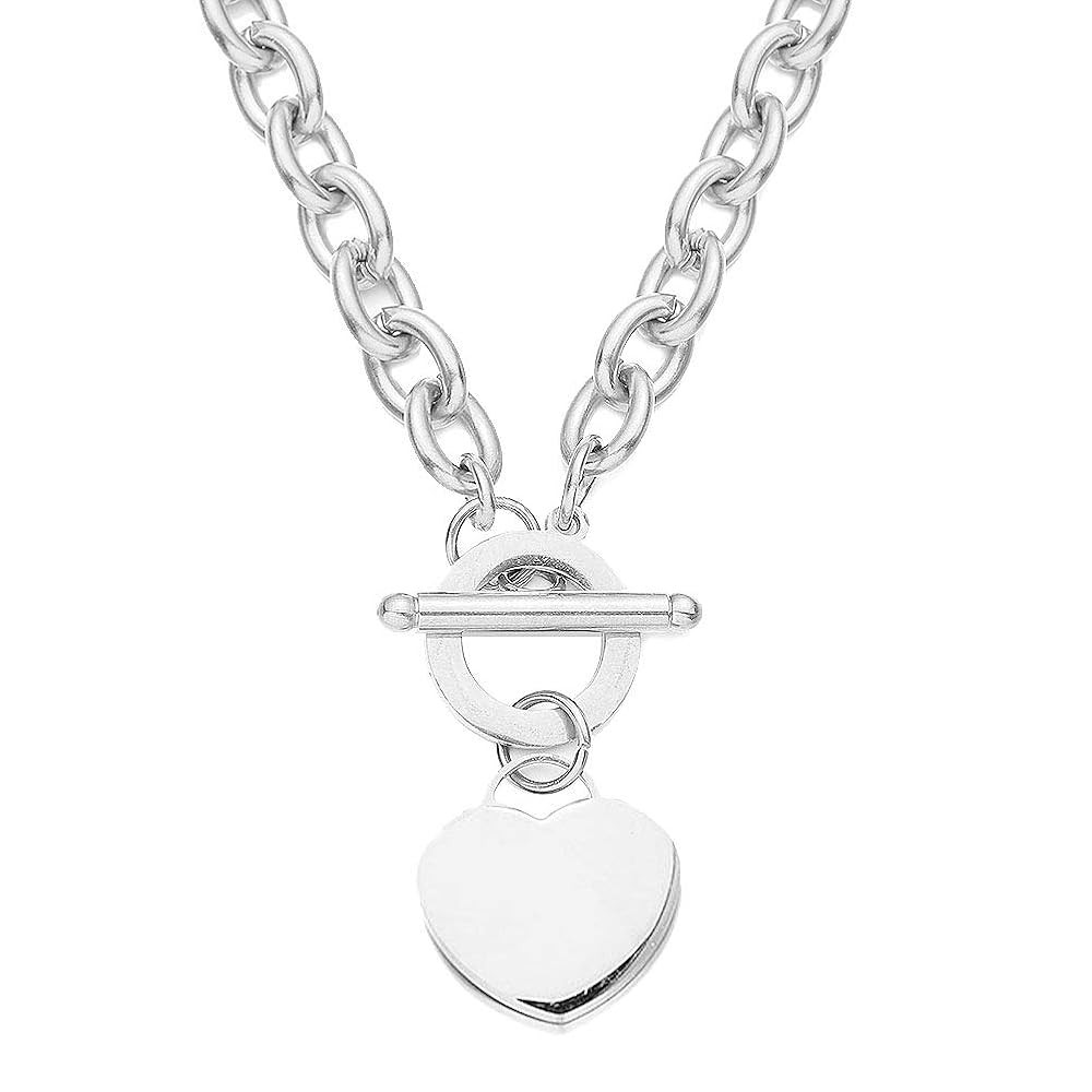 WangGao Elegent Love Stainless Steel Link Chain Blank Heart Charms Necklace for Women Toggle Clas... | Amazon (US)