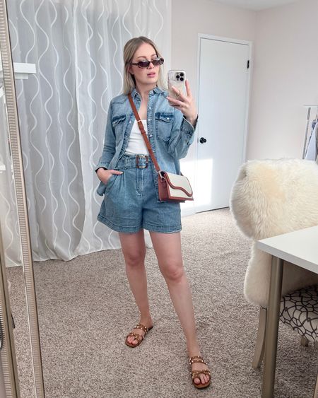Denim on denim 💙 This casual spring outfit is so comfortable and pairs perfectly with my fav new bag(which is looks inspired by the Dior saddle bag without the price tag!)

Tags,
Purse, designer dupe, denim shorts, denim shirt, retro sunnies, sunglasses, tortoise sunglasses, amazon finds, joe fresh, sandals, jeans, travel outfit, vacation outfit, summer outfit, jean shorts, jean jacket, tan accessories 

#LTKunder100 #LTKitbag #LTKstyletip