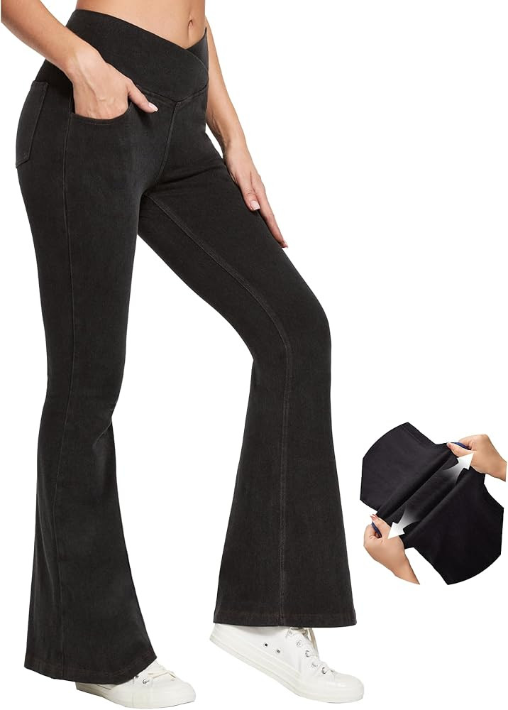 IUGA High Waisted Bell Bottom Jeans for Women Flare Stretchy Jeans Pull On Wide Leg Jean Woman V ... | Amazon (US)