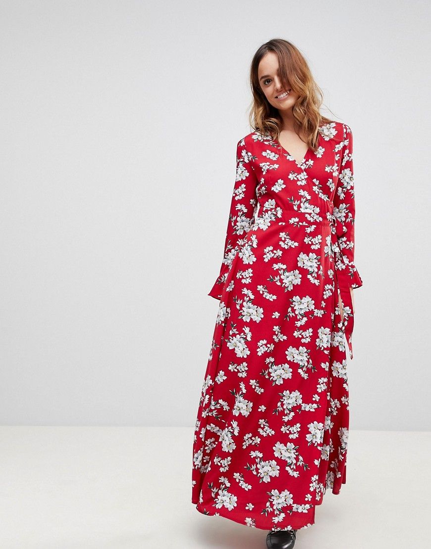 Liquorish Floral Wrap Maxi Dress - Red | ASOS US