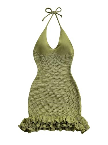 GORGLITTER Women's Crochet Halter Bubble Mini Dress Bow Backless Summer Bodycon Knit Dress Vacati... | Amazon (US)