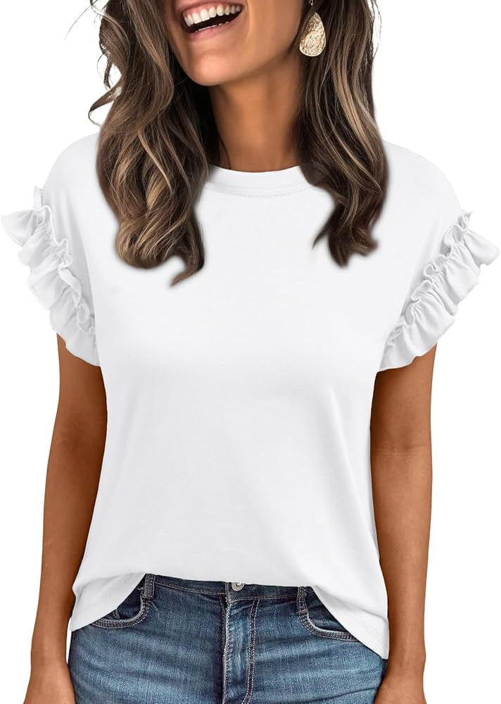 AUTOMET Womens Short Sleeve Tops Summer Tshirts Casual 2025 Cute Ruffle Crewneck Trendy Fashion D... | Amazon (US)
