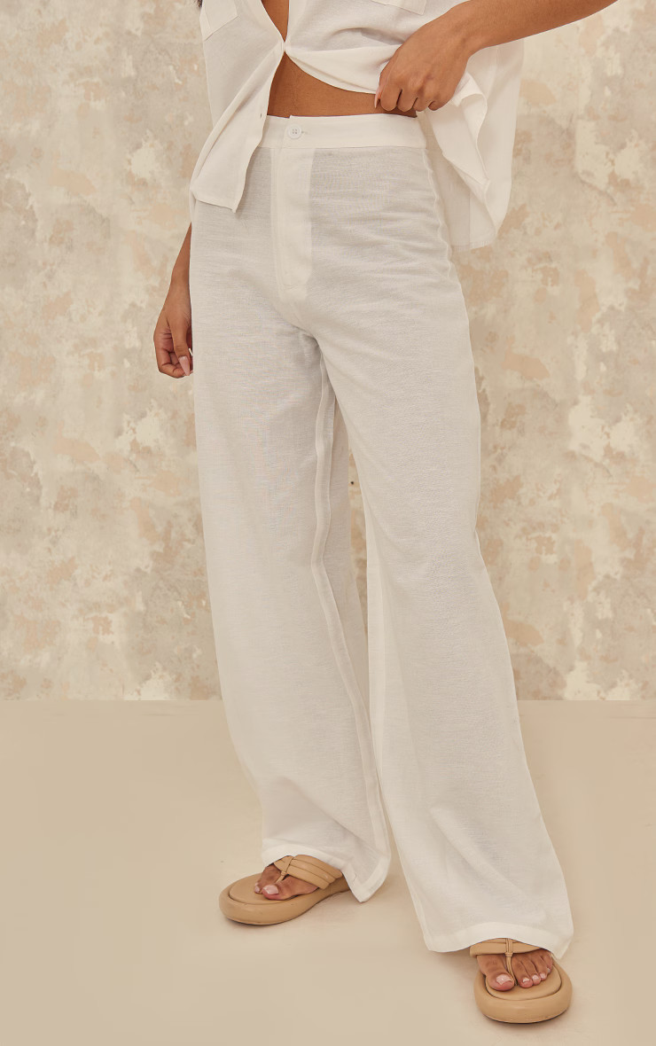White Linen Look High Waisted Tailored Pant | Pretty Little Thing (Australia & New Zealand)