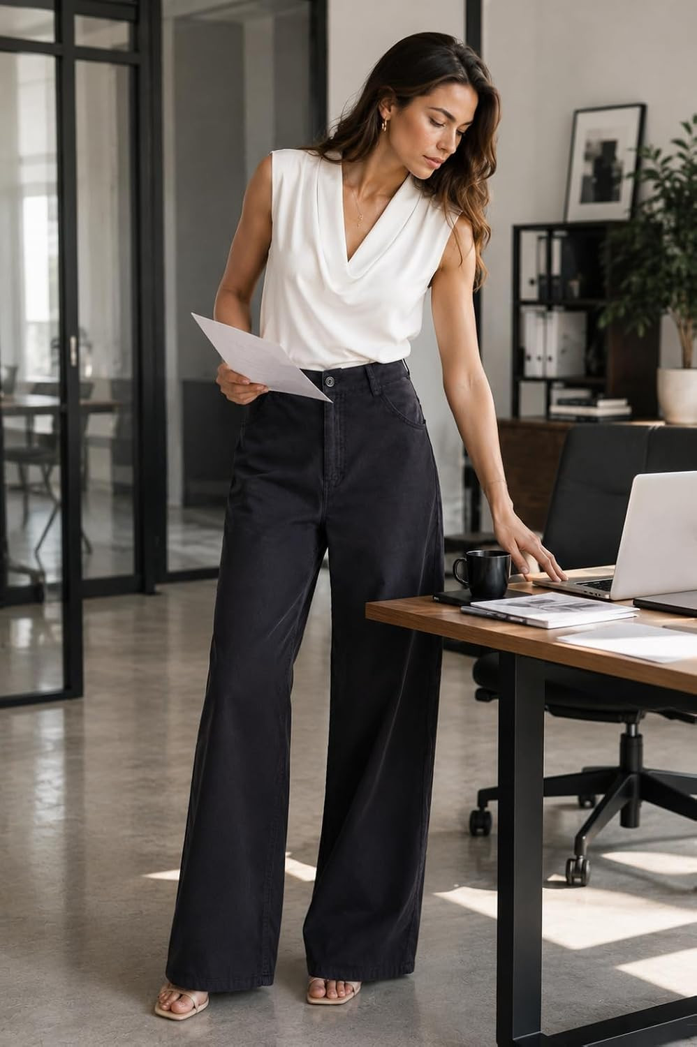 LOVER BRAND FASHION Womens Cotton Twill Wide Leg Pants Chino Pants High Waist Business Casual Work Trousers with Pockets | Amazon (US)