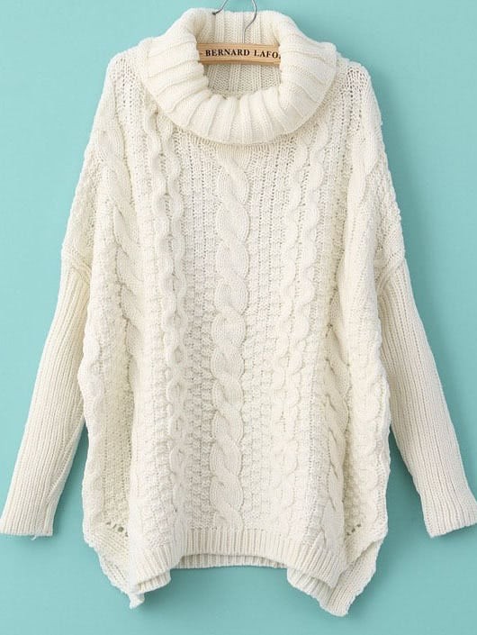 White Long Sleeve Turtleneck Chunky Cable Knit Sweater | SHEIN