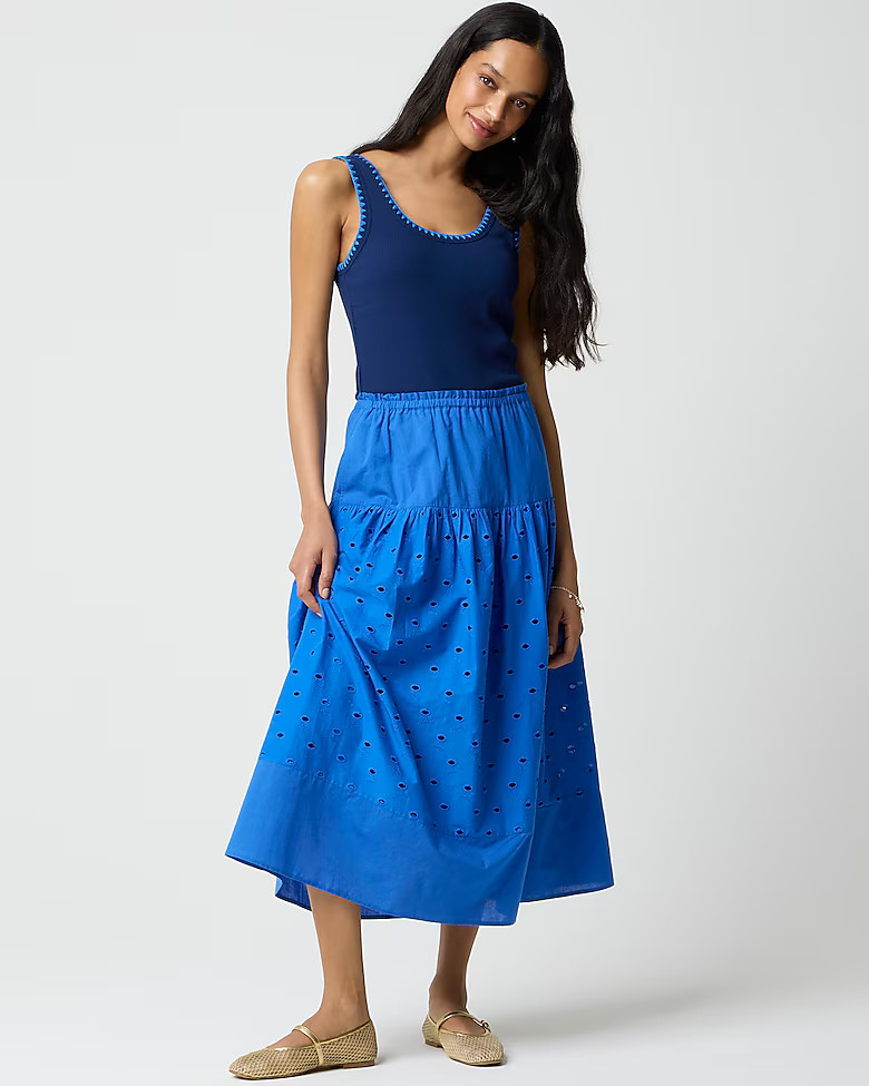 Drop-waist eyelet midi skirt | J.Crew Factory