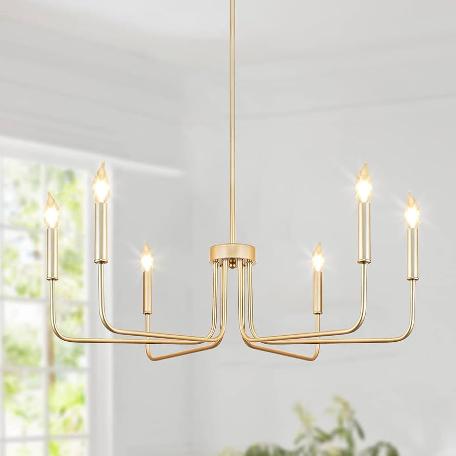 Rviezza Gold Chandelier, 6-Light Farmhouse Chandeliers for Dining Room, Rustic Candle Chandelier ... | Amazon (US)