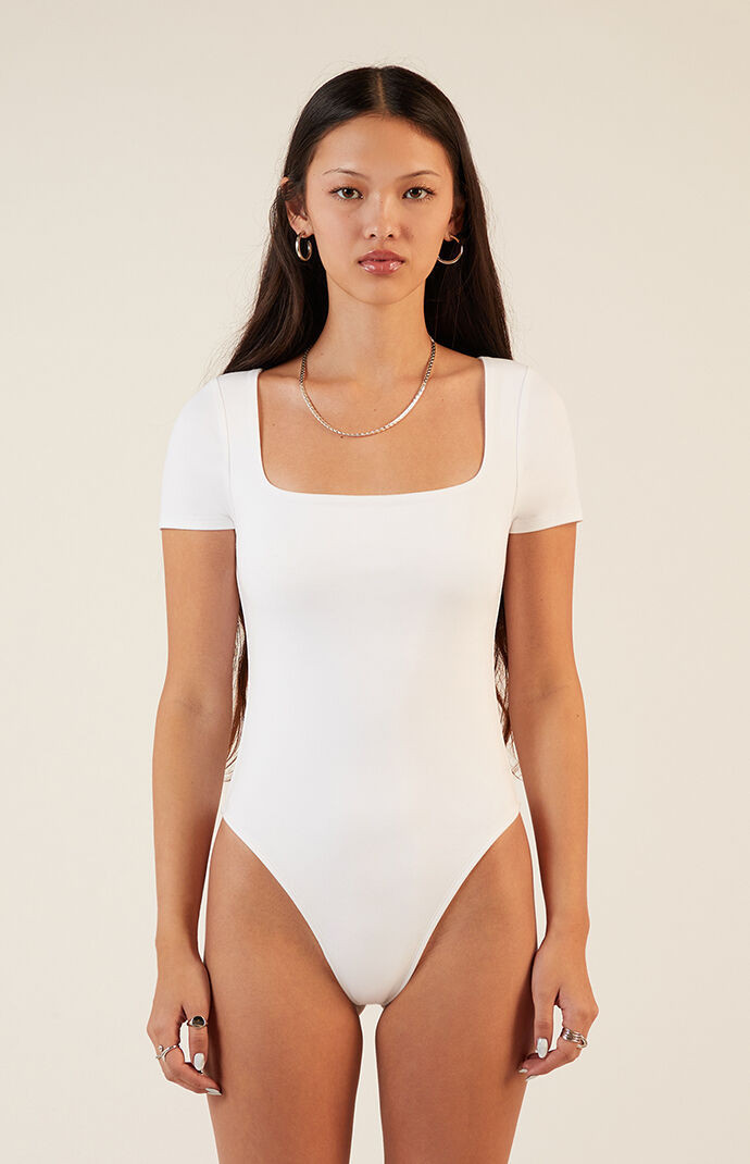 Contour Women's Alex Square Neck Bodysuit in White - Size Medium | PacSun