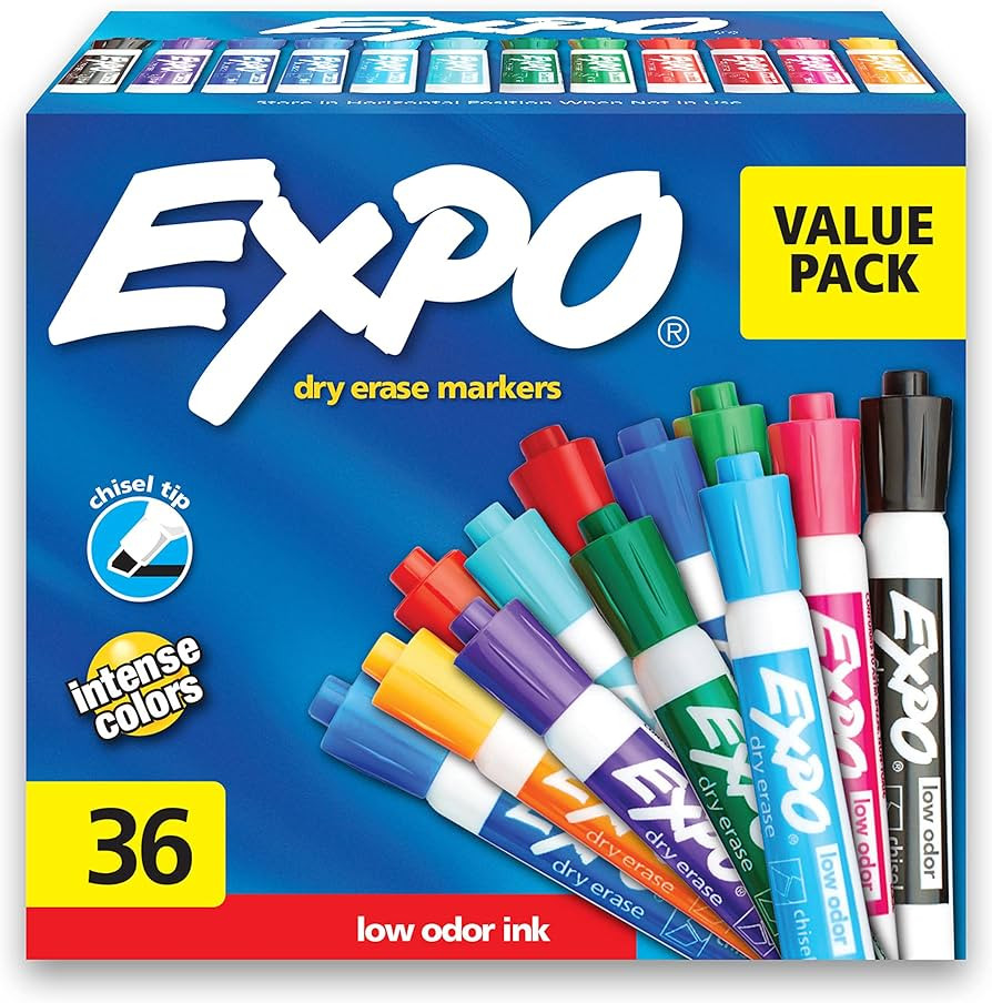 EXPO Low-Odor Dry Erase Markers, Chisel Tip, Assorted Colors, 36 Count | Amazon (US)