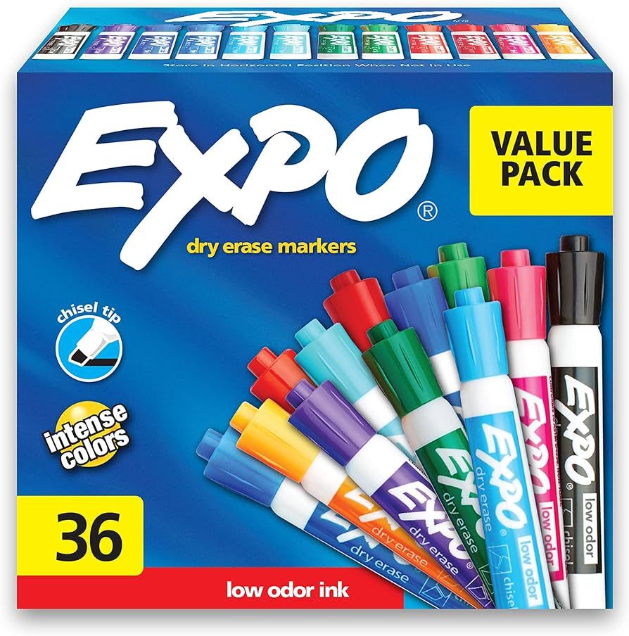 EXPO Low-Odor Dry Erase Markers, Chisel Tip, Assorted Colors, 36 Count | Amazon (US)