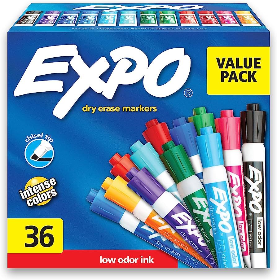 EXPO Low-Odor Dry Erase Markers, Chisel Tip, Assorted Colors, 36 Count | Amazon (US)