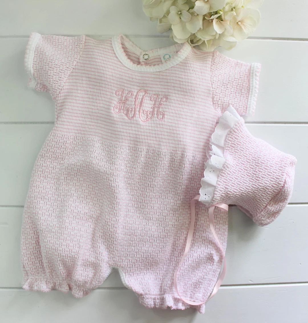 Baby Girl Monogrammed Romper, Take Home Outfit Knitted, Personalized Baby Outfit, Coming Home Out... | Etsy (US)