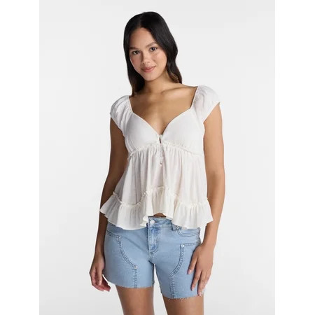 No Boundaries Boho Woven Babydoll Top  Women s XXS-XXL | Walmart (US)