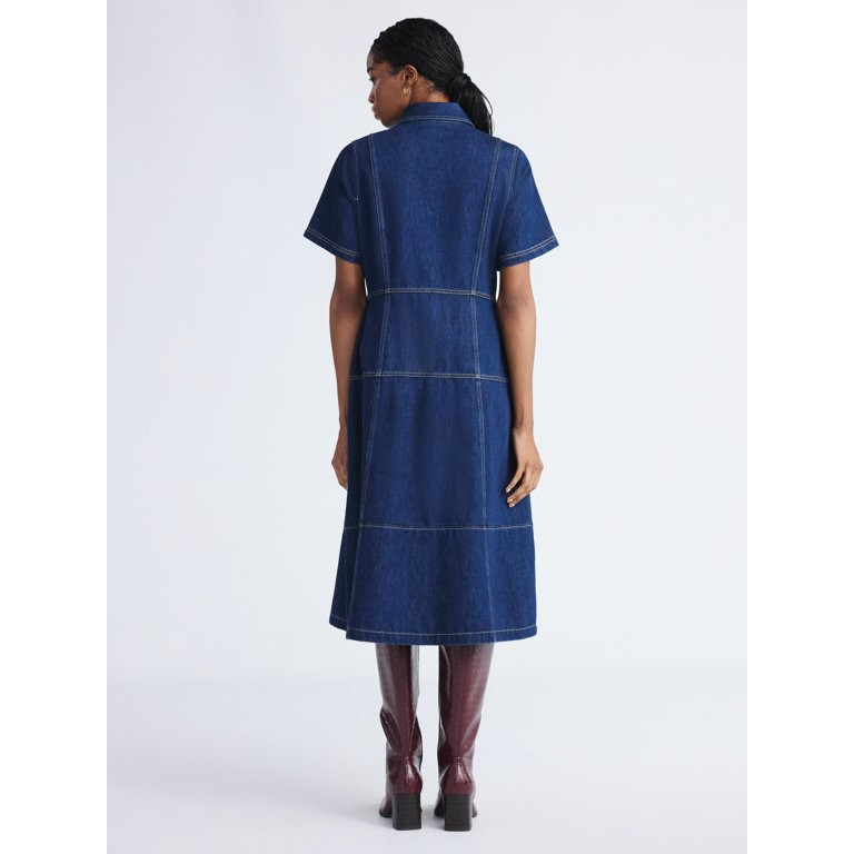 Free Assembly Women's and Women's Plus Button Front Midi Dress with Short Sleeves, XS-4X | Walmart (US)