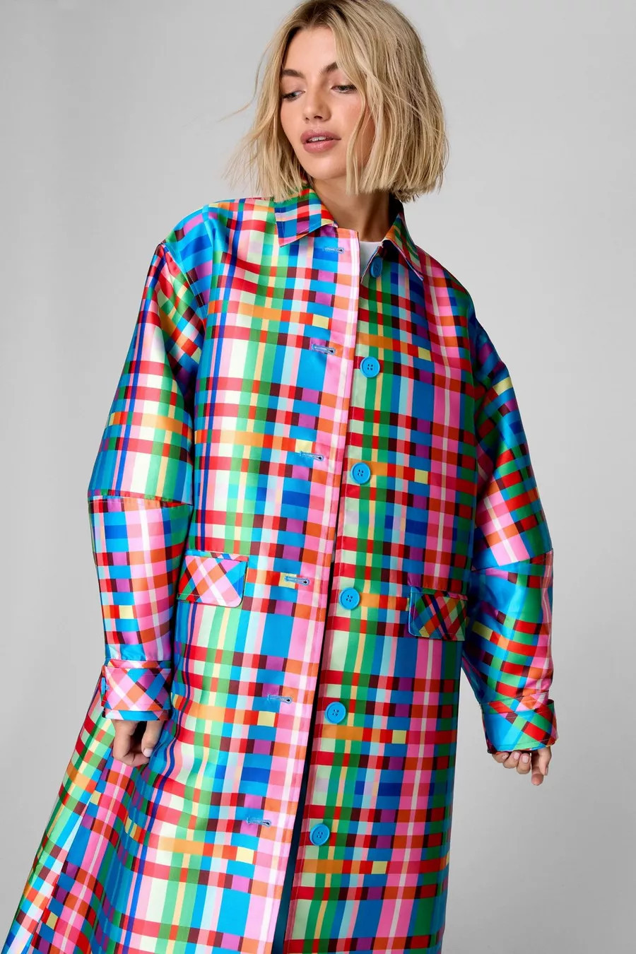 Premium Check Satin Twill Car Coat | Nasty Gal US