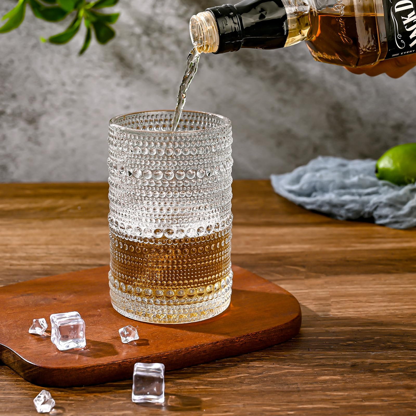 Vintage Glassware Drinking Glasses Set of 6,15 oz Hobnail Glass Cups,Embossed Clear Water Tumbler... | Amazon (US)