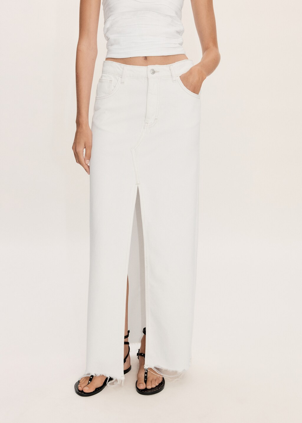 Slit denim skirt | MANGO (US)