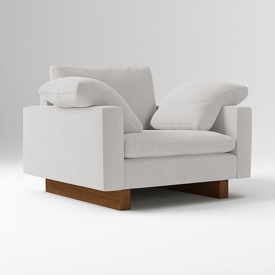 Harmony Chair, Down Blend, Performance Washed Canvas, Frost Gray, Dark Walnut | West Elm (US)