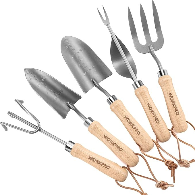 WORKPRO Garden Tool Set, 5 Piece Heavy Duty Steel Gardening Tools Kit with Wooden Handle, Include... | Amazon (US)