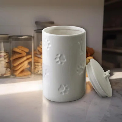 Dog Treat Container Airtight - 5" Large Ceramic Dog Treat Jar For Kitchen Counter, White Dog Cookie Jar With Lid - Farmhouse Style Dog Treat Storage C | Wayfair North America