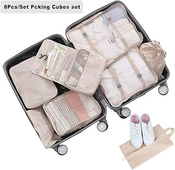 8 Set Travel Packing Cubes, YOLOK Luggage Organizers with Hanging Toiletry Bag, Multi-Functional ... | Amazon (CA)