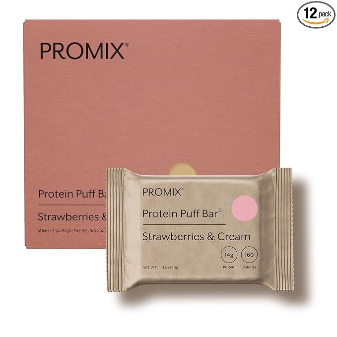 ProMix Protein Puff Bars, 12-Pack - Strawberries & Cream - Marshmallow Crispy Treat - Great Tasti... | Amazon (US)
