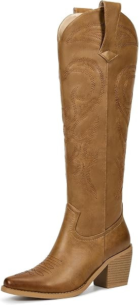 wetkiss Women's Knee High Cowboy Boots | Amazon (US)
