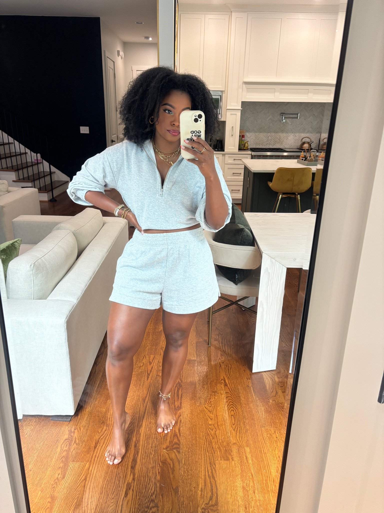 Running errands. This is long sleeve but lightweight so it works for the summers in the South 
Top: XS (runs big! 
Shorts: Medium (TTS)

#LTKMidsize #LTKSaleAlert #LTKFindsUnder50