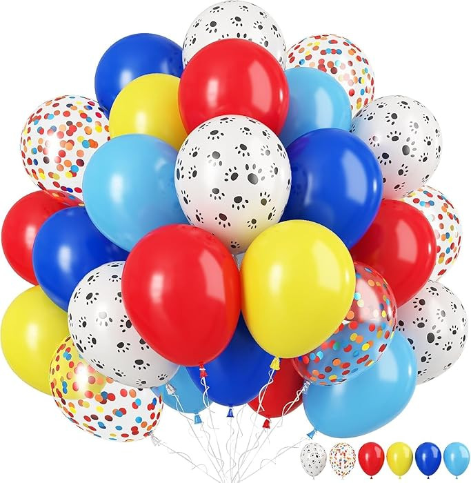 Dog Paw Balloons, 12 Inch Carnival Circus Balloons Red Yellow Blue and White Paw Print Puppy Ball... | Amazon (US)