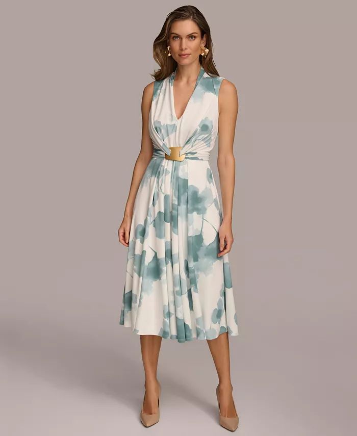 Donna Karan Women's Printed Waist-Wrap Midi Dress - Macy's | Macy's