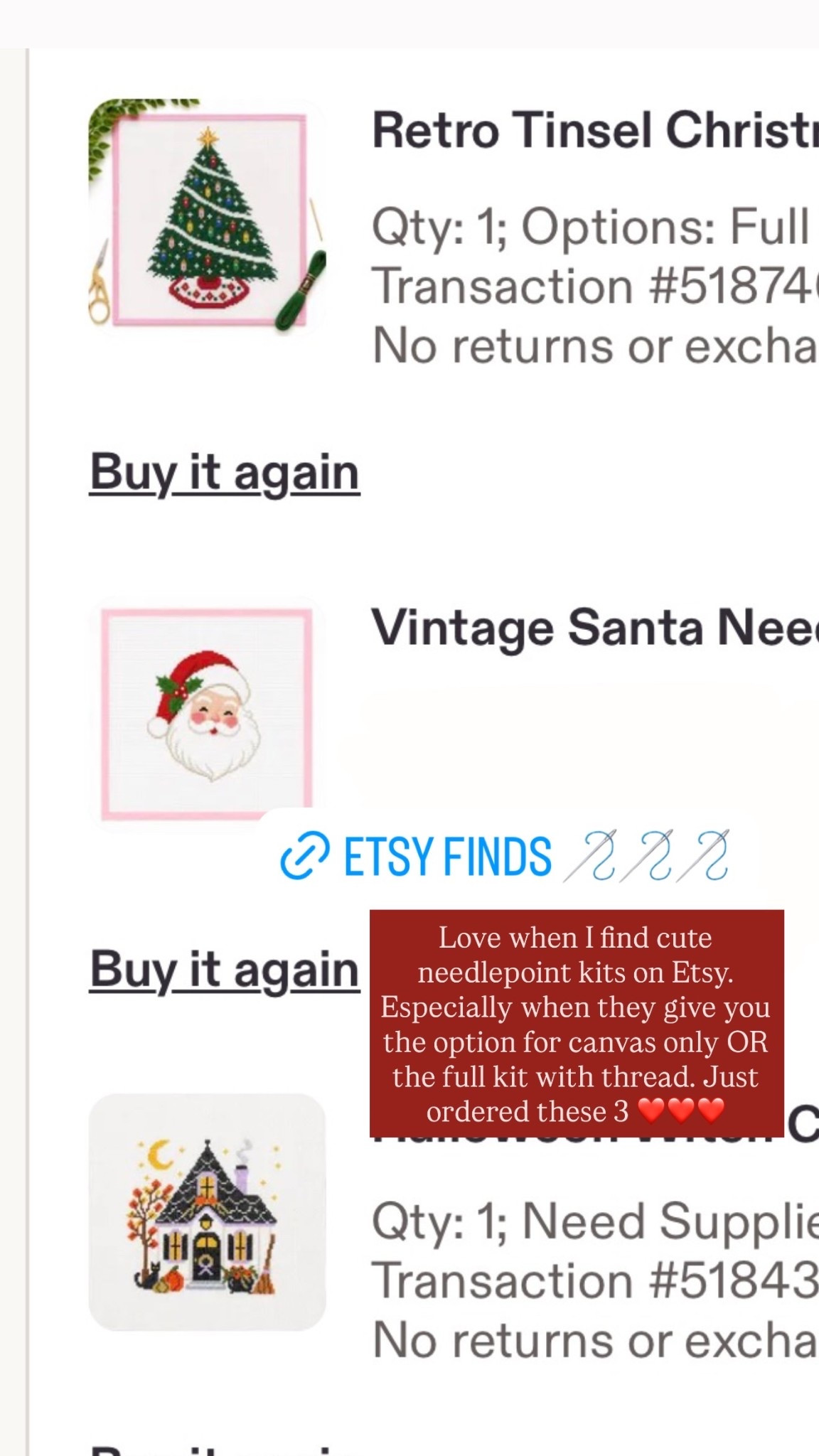 Just ordered these 3 off of Etsy ❤️

Needlepoint is therapeutic!

#LTKdayinmylife #LTKselfcare #LTKSeasonal