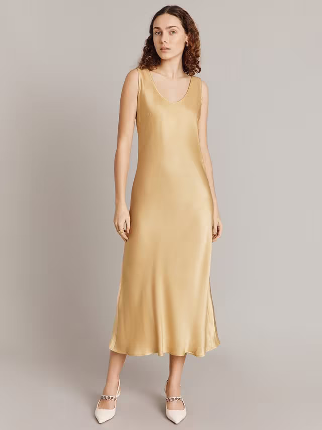 GhostPalm Bias Cut Satin Slip Dress, Yellow, S | John Lewis (UK)