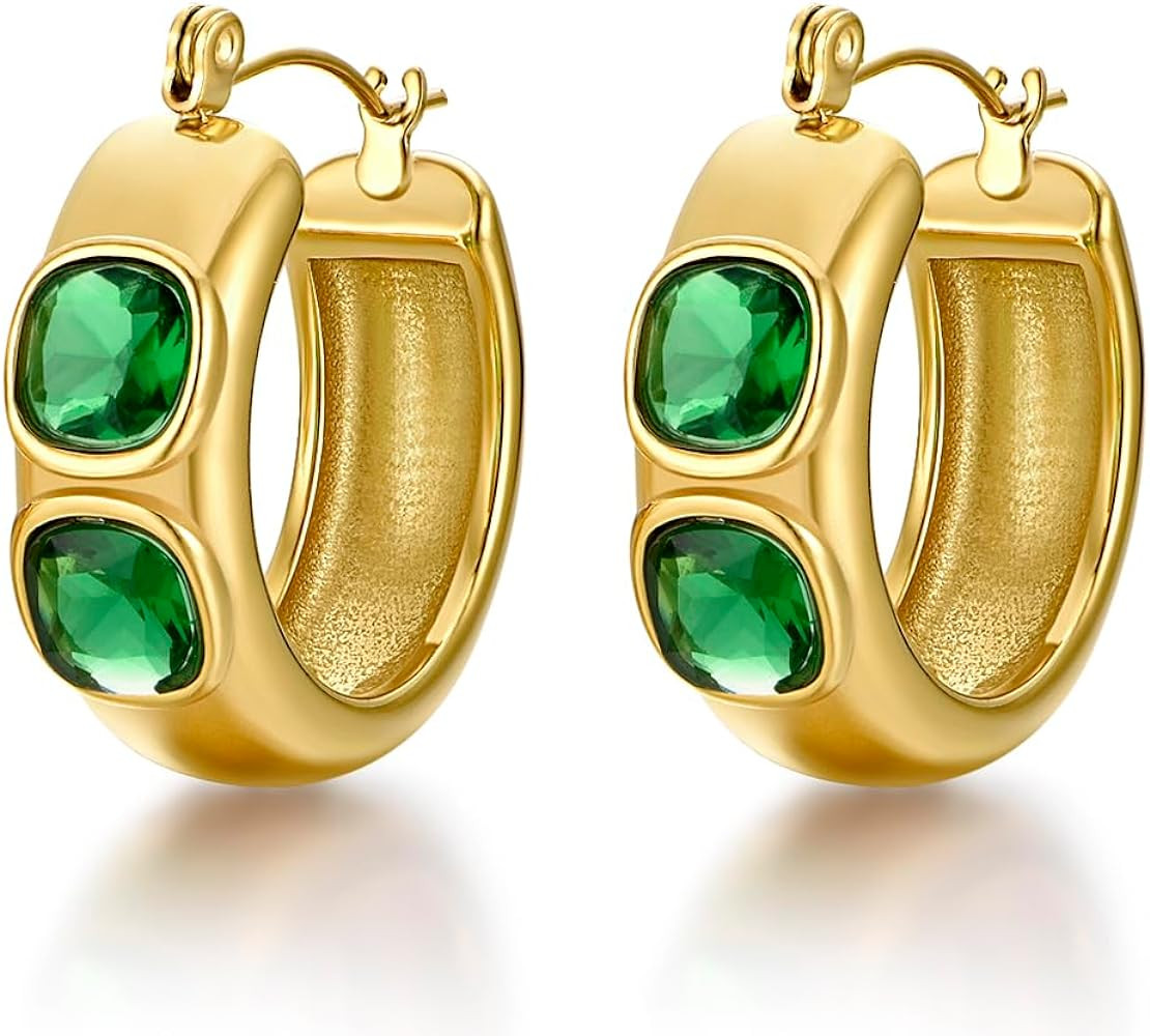 18K Gold Plated Chunky Hoop Earrings for Women Fashion Thick Gold Hoops Set Jewelry for Birthday ... | Amazon (US)