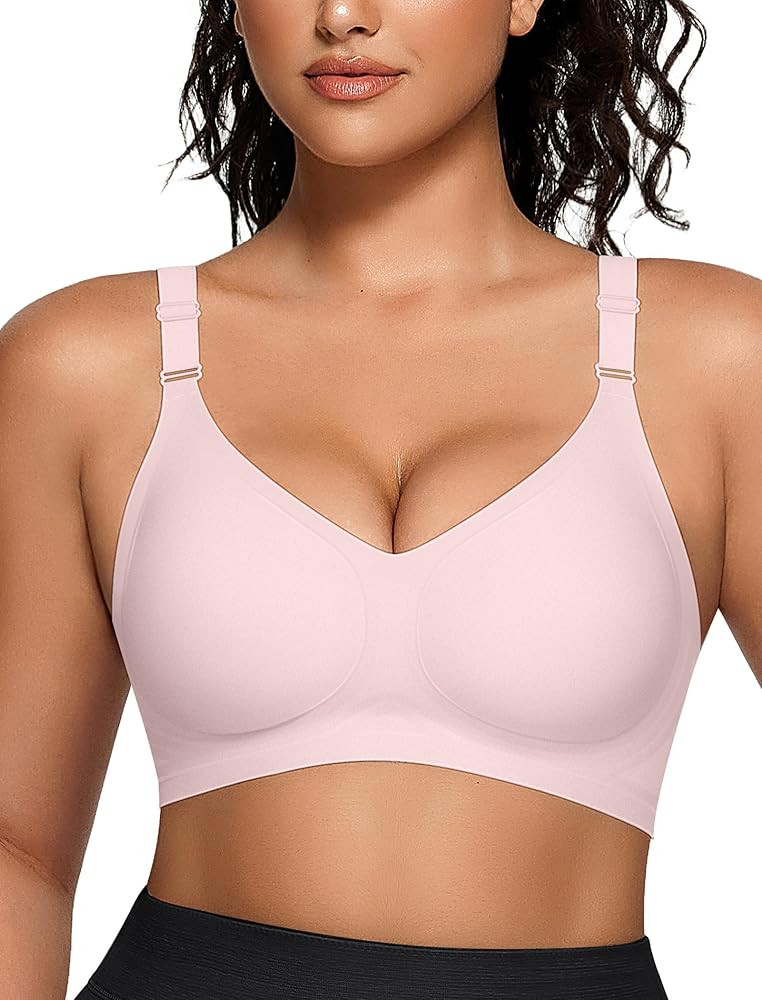OEAK Womens Comfortable Bras Wireless V Neck Bra Full Coverage Bralettes Seamless Tshirts Bras Pu... | Amazon (US)