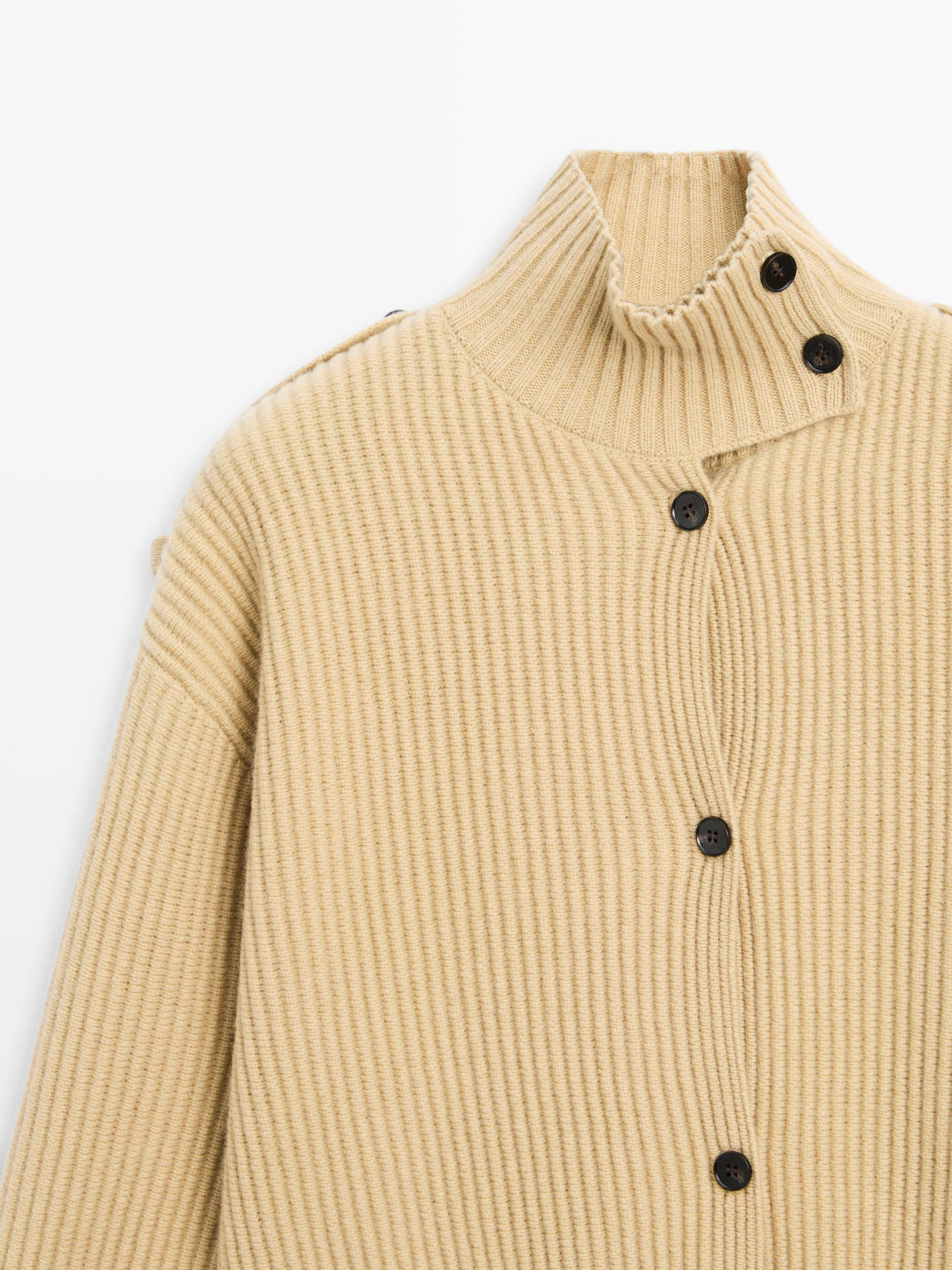 100% wool turtleneck knit cardigan | Massimo Dutti UK
