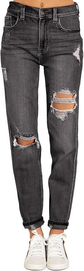 luvamia Boyfriend Jeans for Women Stretch High Waisted Ripped Distressed Mom Jeans Slim Denim Pan... | Amazon (US)