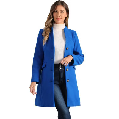 INSPIRE CHIC Women's Elegant Winter V Neck Single Breasted Long Overcoat Sea Blue Small | Target