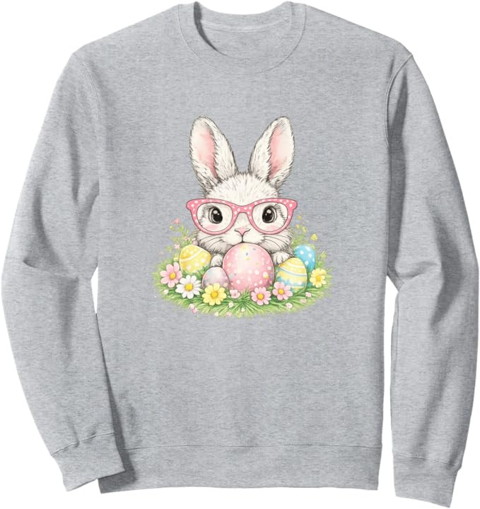 Cute Easter Bunny Glasses Spring Rabbit Pattern Sweatshirt | Amazon (US)