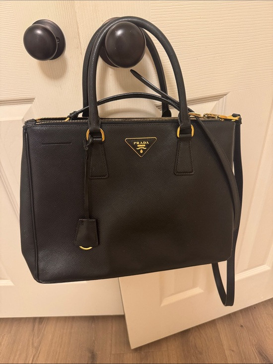 Prada Black Saffiano Leather Top-Handle Satchel with Gold Hardware | Poshmark