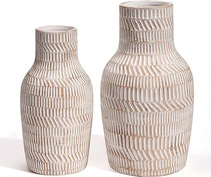 TERESA'S COLLECTIONS Rustic Ceramic Vase for Home Decor, Set of 2 Large Farmhouse Decorative Vase... | Amazon (US)