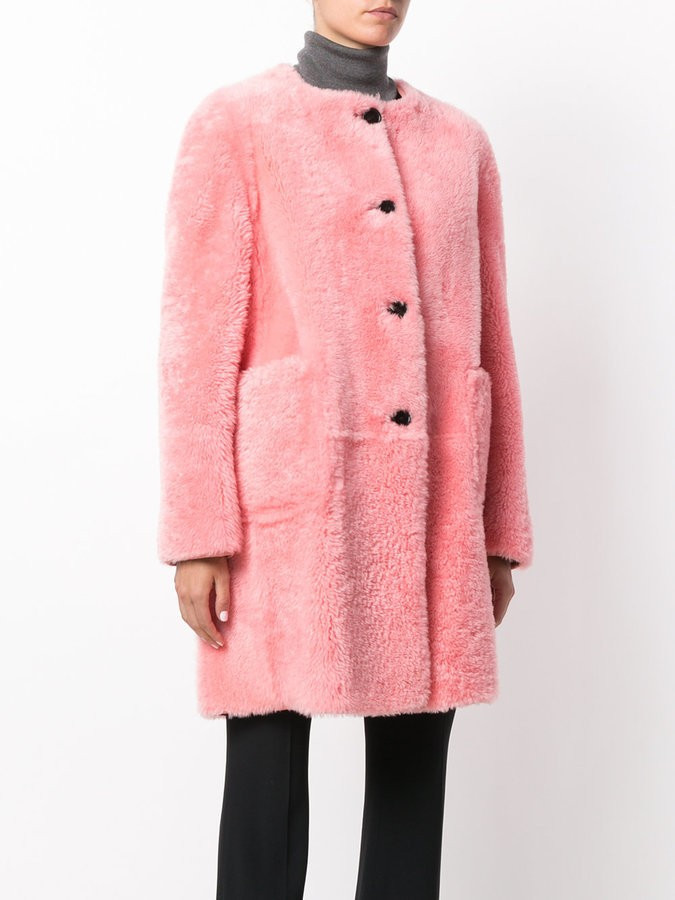 MARNI Coral Pink Reversible Shearling Sheepskin Collarless Mid Length Coat 38/6 | eBay US