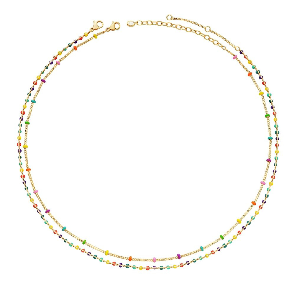 MTMY Beaded Necklaces for Women 14K Gold Plated Dainty Colorful Green/Rose Beaded Pearl Choker Ne... | Amazon (US)