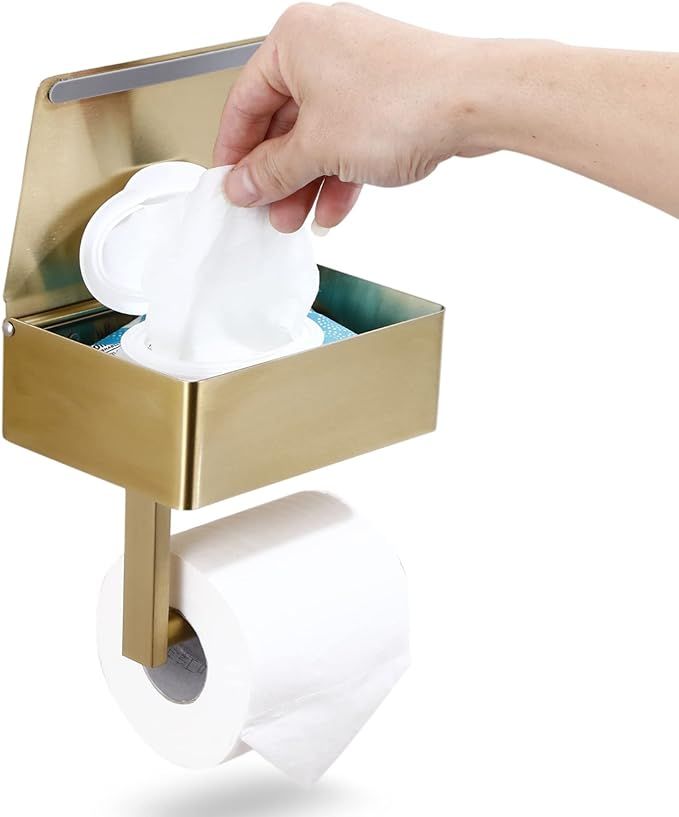 Day Moon Designs Gold Toilet Paper Holder with Shelf, Flushable Wipes Dispenser, and Storage for ... | Amazon (US)