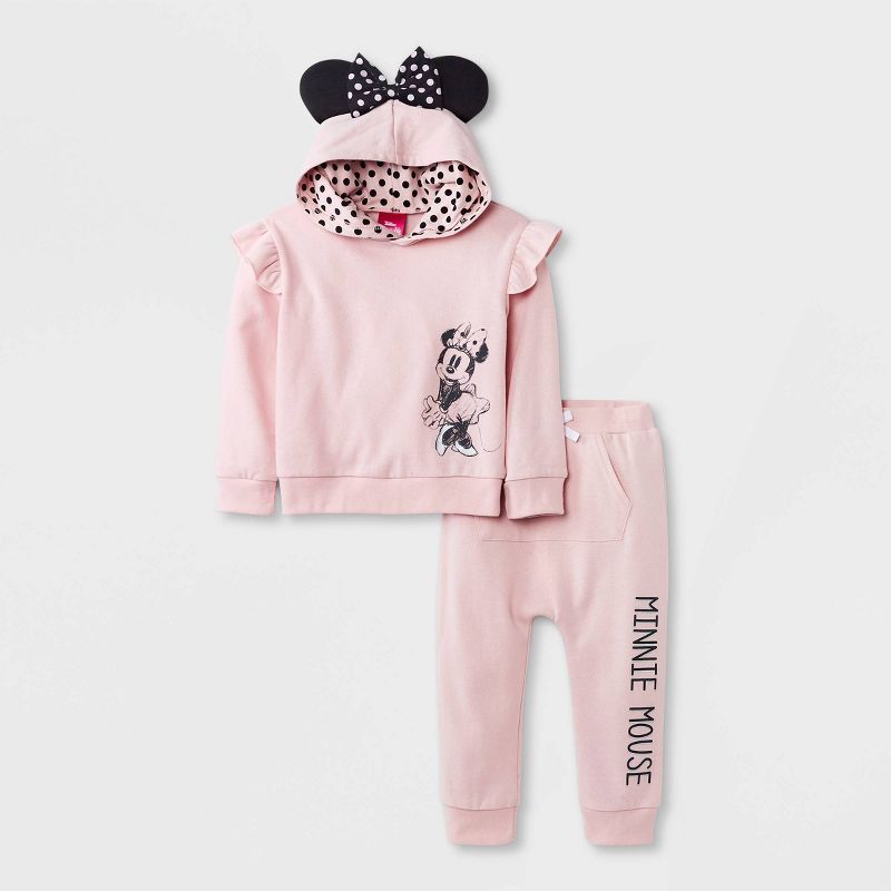 Toddler Girls' Minnie Mouse Hooded Top and Bottom Set - Pink | Target