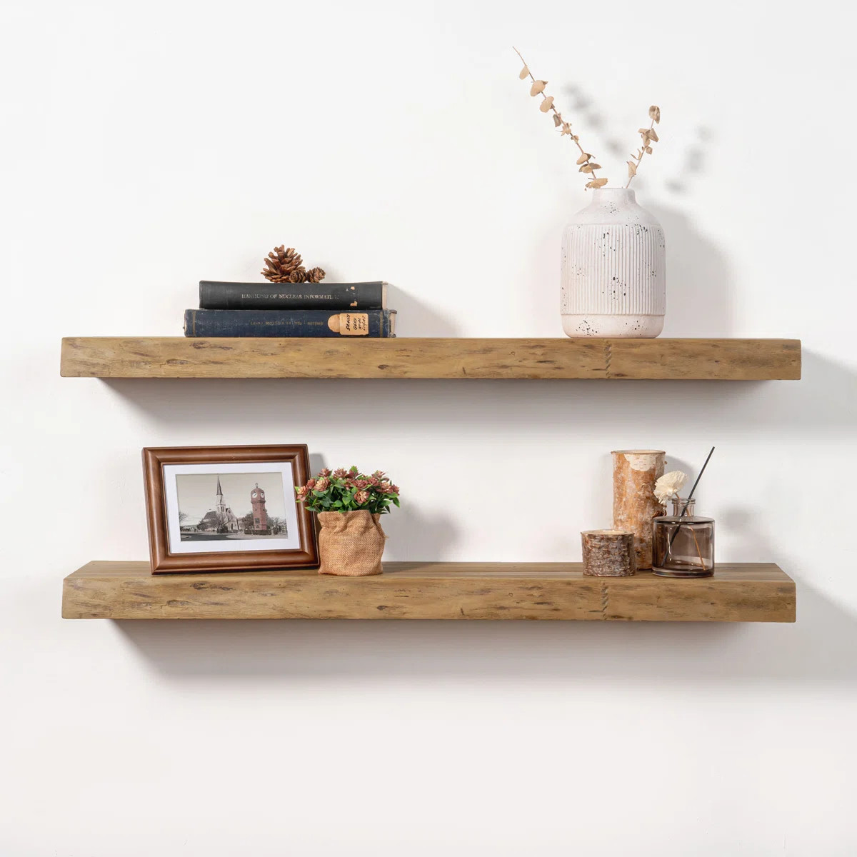 Draven 2-Piece Live Edge Heavy Duty Reclaimed Elm Floating Shelves | Wayfair North America